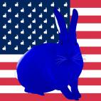 ELECTRIC-BLUE-FLAG ORANGE FLAG rabbit flag Showroom - Inkjet on plexi, limited editions, numbered and signed. Wildlife painting Art and decoration. Click to select an image, organise your own set, order from the painter on line